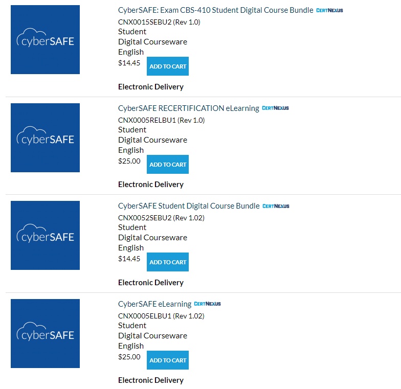 Screenshot of CyberSAFE products on LO store
