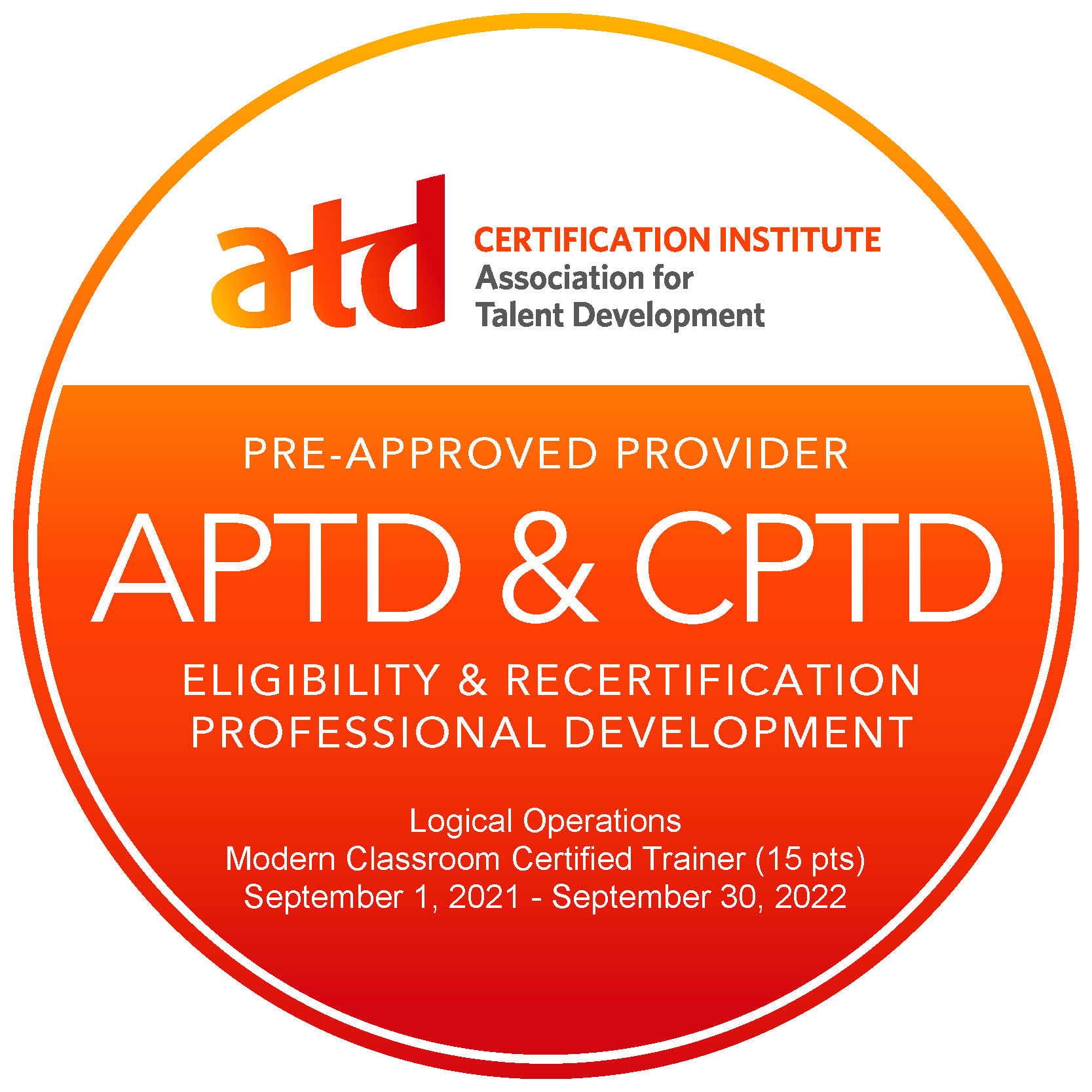 ATD Certification Institute Recertification Seal for MCCT